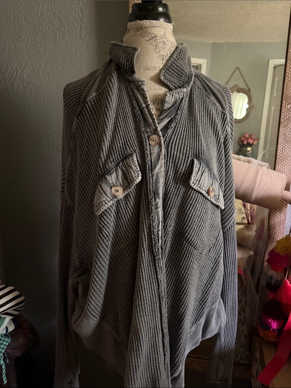 Free People | Scout Charcoal Ribbed Button-Front Jacket - Picture 2 of 6